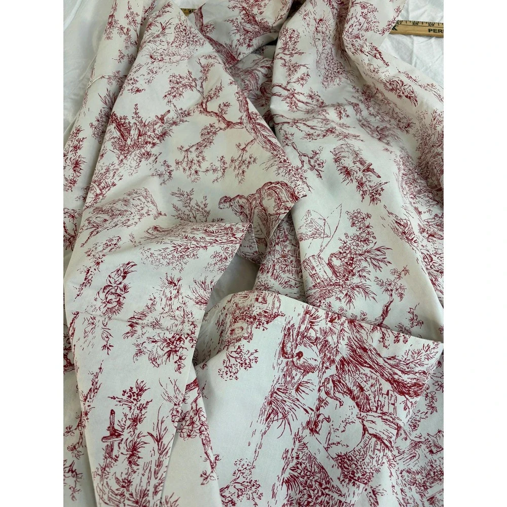 Vintage Red Toile Valance Set of 3‎ French Country Scenic Cotton Curtains